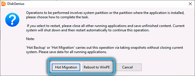 Hot Migration or Reboot to WinPE