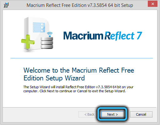 Macrium Reflect installation start