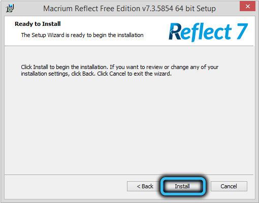 Launching Macrium Reflect Installation