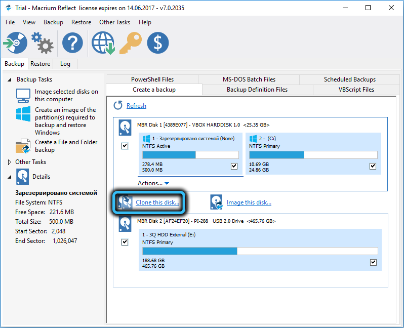 Clone this disk in Macrium Reflect