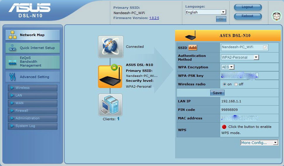 Web interface for configuring the router