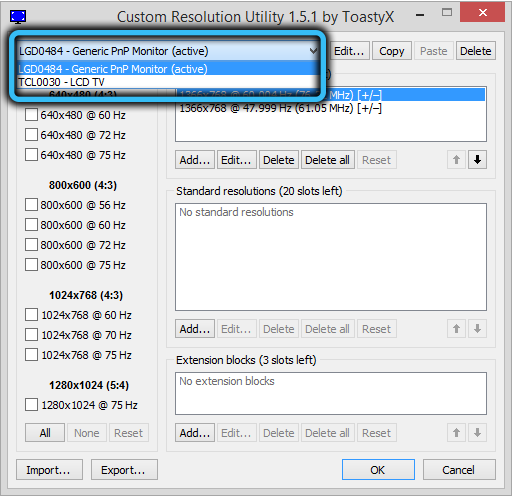 Selecting a Monitor in the Custom Resolution Utility