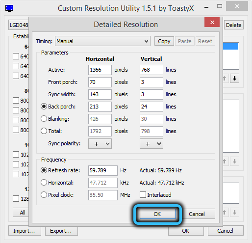 OK button in Detailed Resolution in Custom Resolution Utility