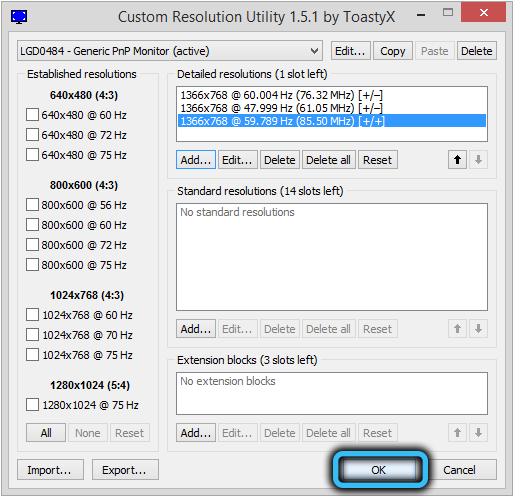 OK button in Custom Resolution Utility