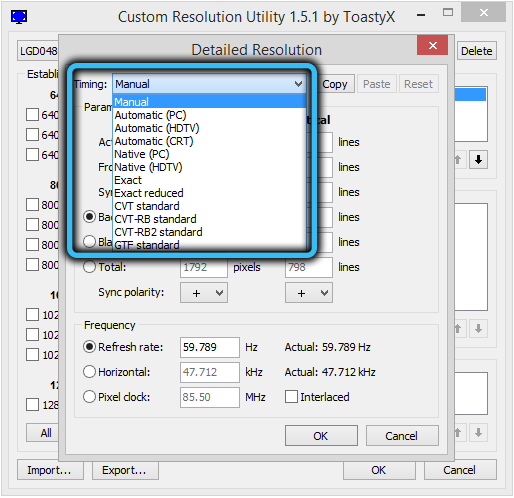 Timing in Custom Resolution Utility