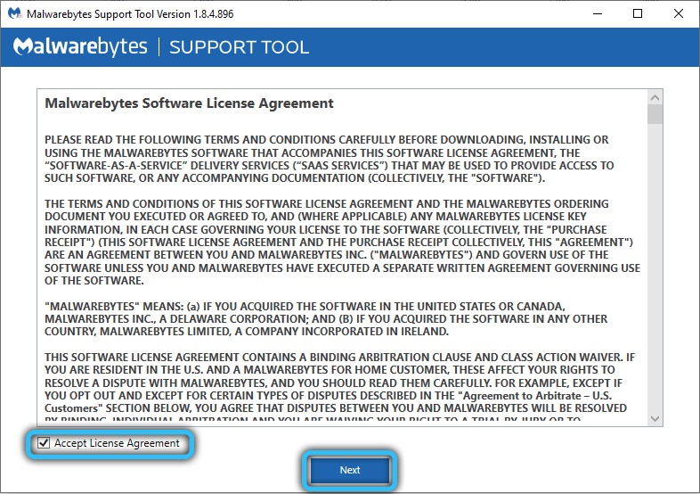 Malwarebytes Support Tool License Agreement
