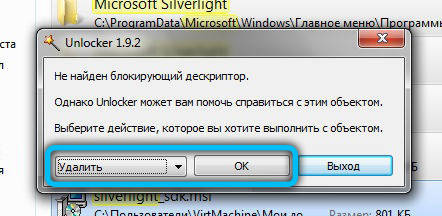 Removing Microsoft Silverlight Components Using the Unlocker Utility