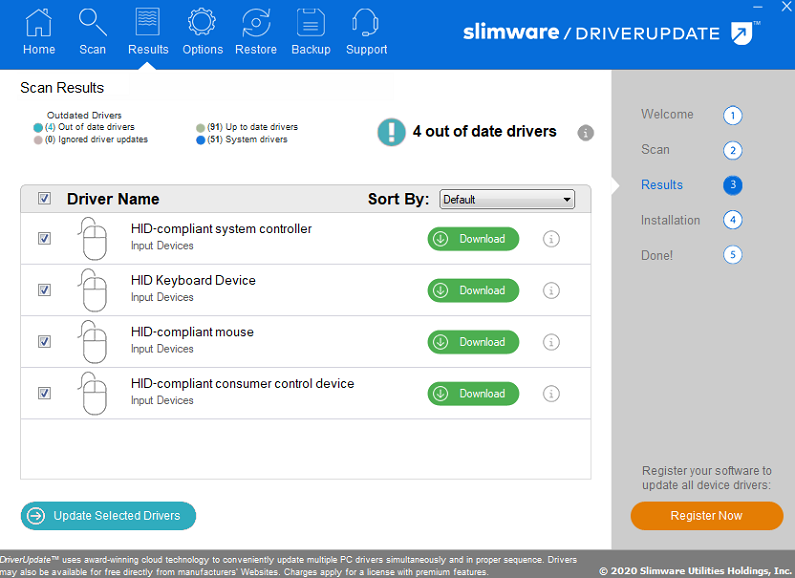 Available updates in SlimDrivers