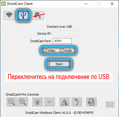 USB connection button