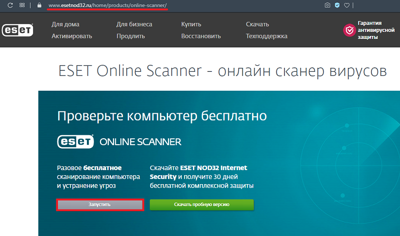 Checking for viruses in Eset Online Scanner