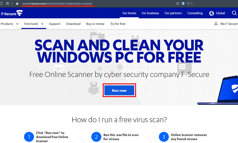 Virus Checking in F Secure Online Scanner