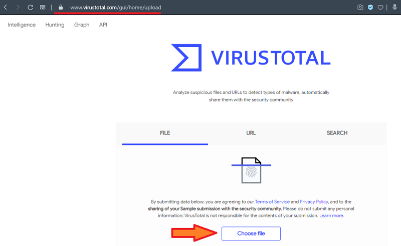 Scanning a file for viruses in Virustotal