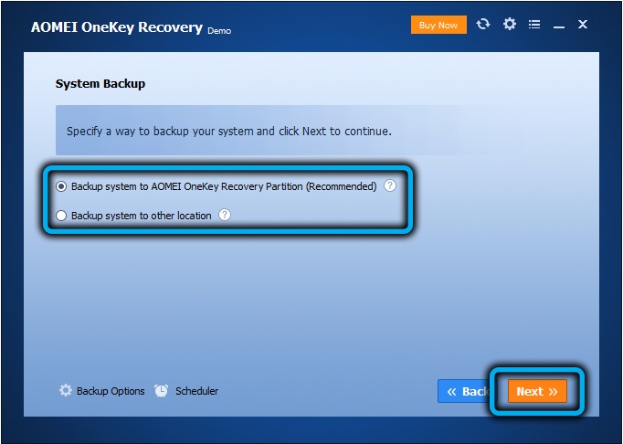 Recovery disc creation options in AOMEI OneKey Recovery