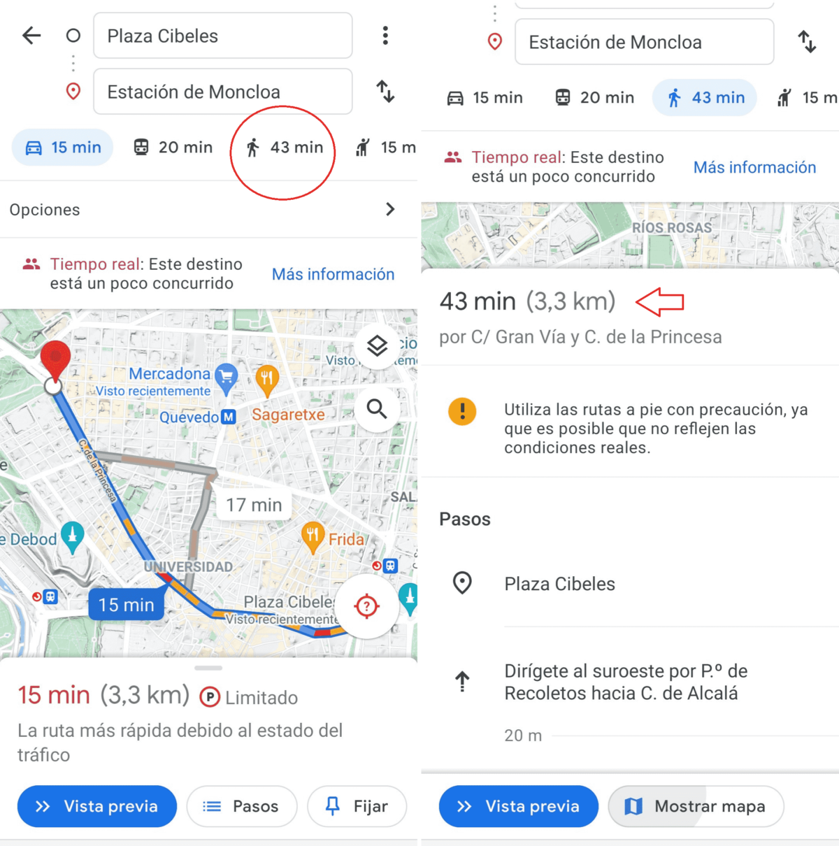 How to calculate a walking route on Google Maps
