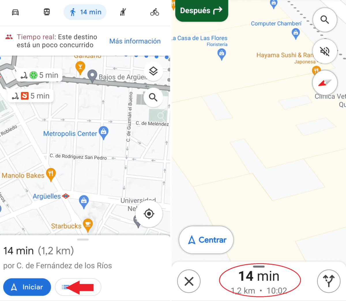 How to know the walking time on Google Maps