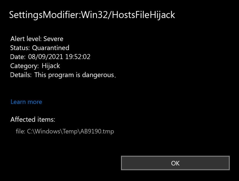 SettingsModifier: Win32 / HostsFileHijack