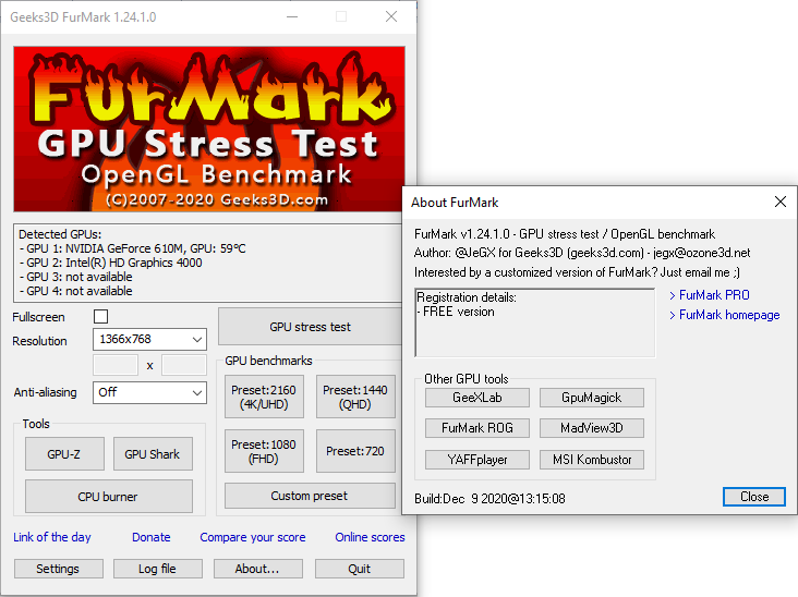 FurMark program interface