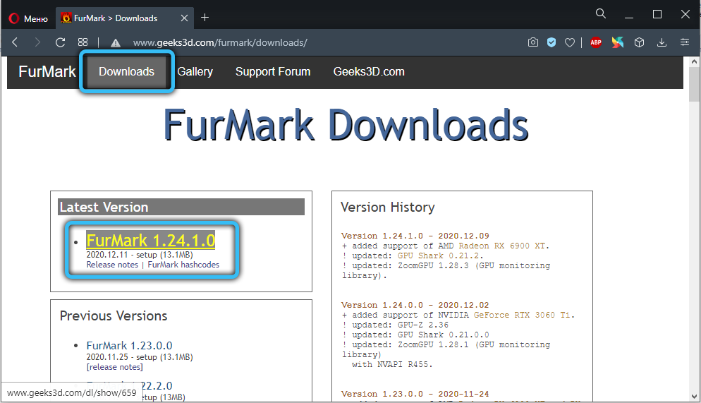 Latest version of FurMark software