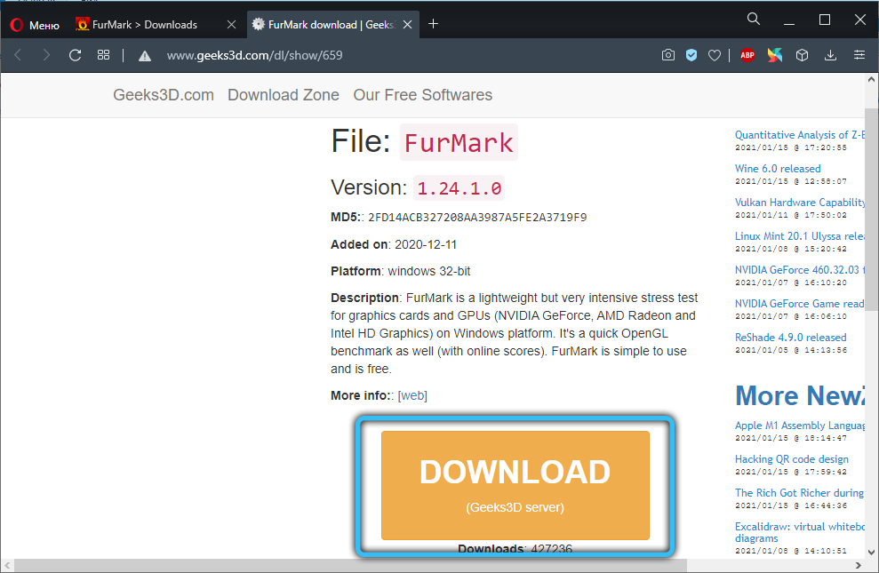 Download FurMark software