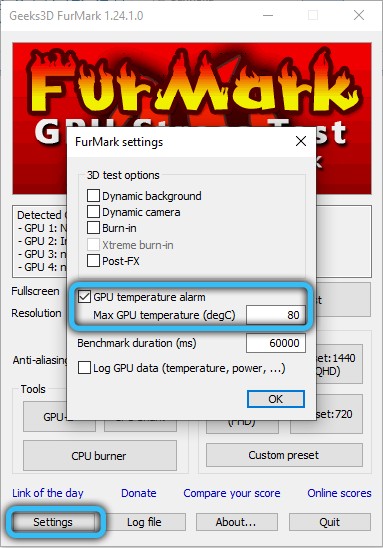 Signal about overheating in FurMark