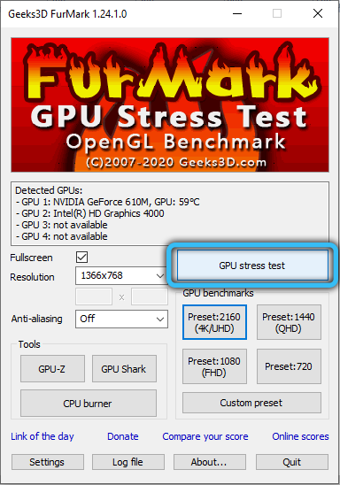 GPU Stress Test Button