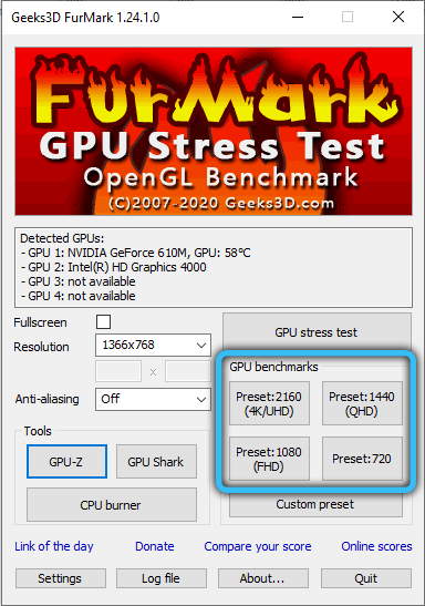 Template Benchmarks in FurMark