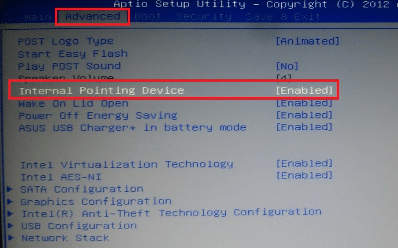 Enabling touchpad in BIOS