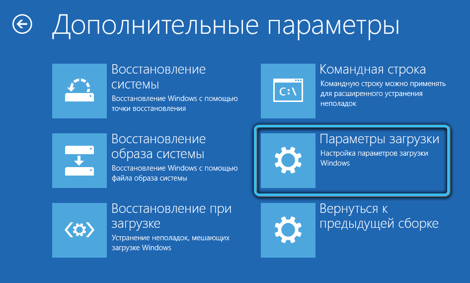 Additional boot options for Windows 10