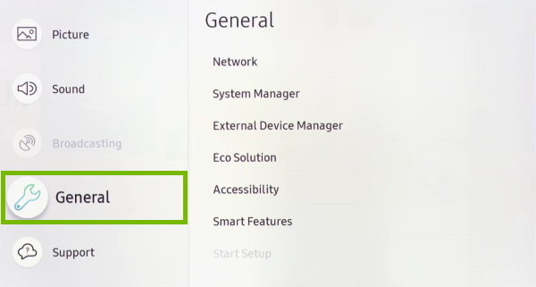 Go to Samsung TV Home Settings to Change Password