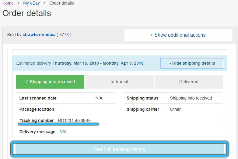 Track your parcel on eBay