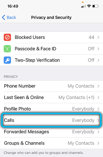 Telegram call settings