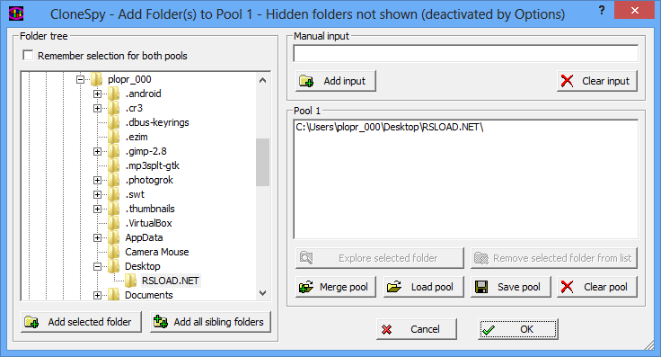 Folder selection in CloneSpy