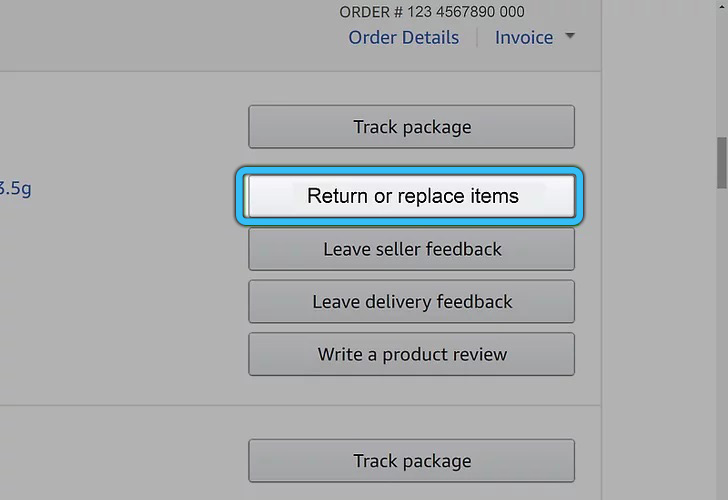 Amazon Return or Replace Items Button
