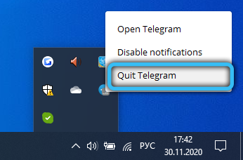 Exiting the Telegram app