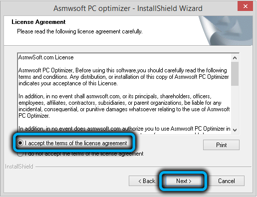 Asmwsoft PC Optimizer License Agreement