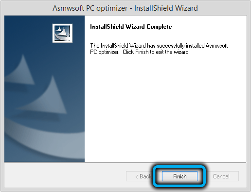 Completing the installation of Asmwsoft PC Optimizer