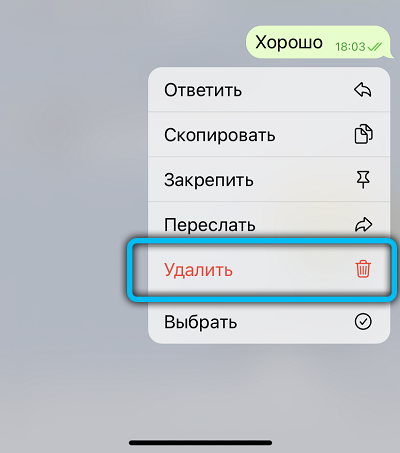 Delete Telegram message on iPhone