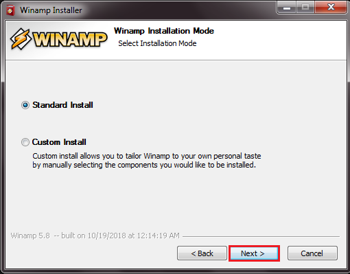 Choosing how to install Winamp