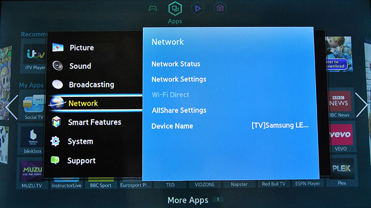 Network tab on Samsung TV