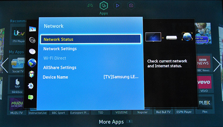 Network status on Samsung TV