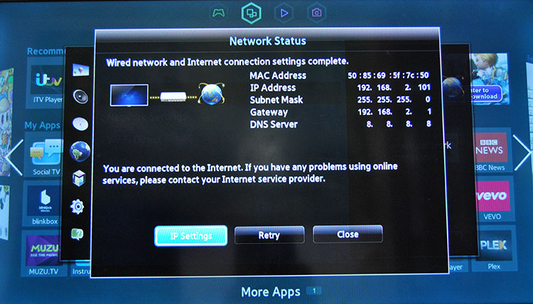 Network settings on Samsung TV