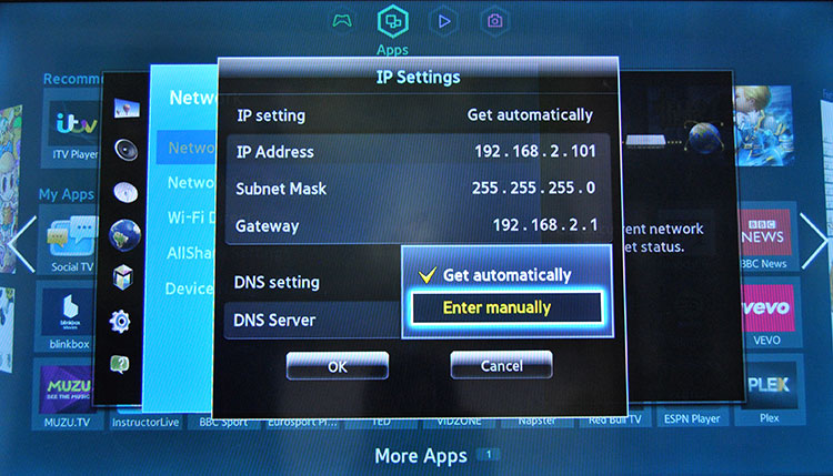 Setting up a DNS server on a Samsung TV