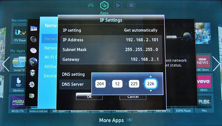 Entering DNS Server Address on Samsung TV