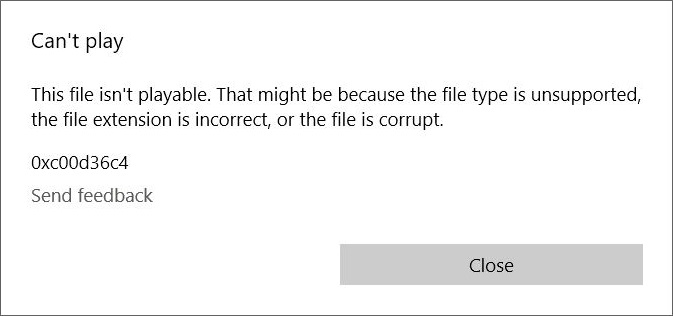 Error 0xc00d36c4 on Windows