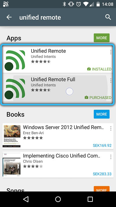 Selecting the version of the Unified Remote app
