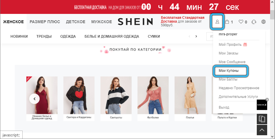 My coupons at Shein