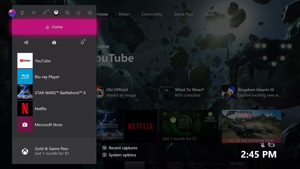 Xbox One menu