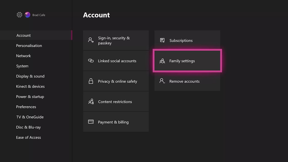 Family settings on Xbox One