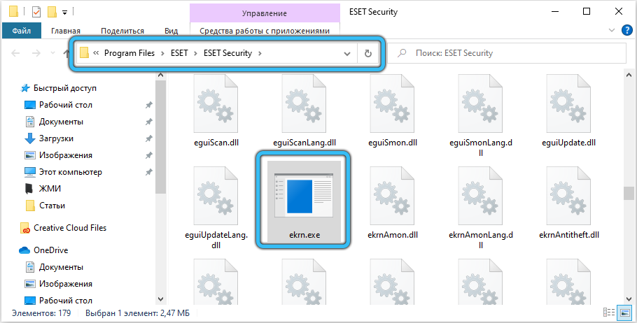 Location of the ekrn.exe file on Windows