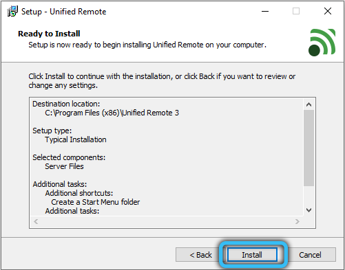 Starting Unified Remote Installation